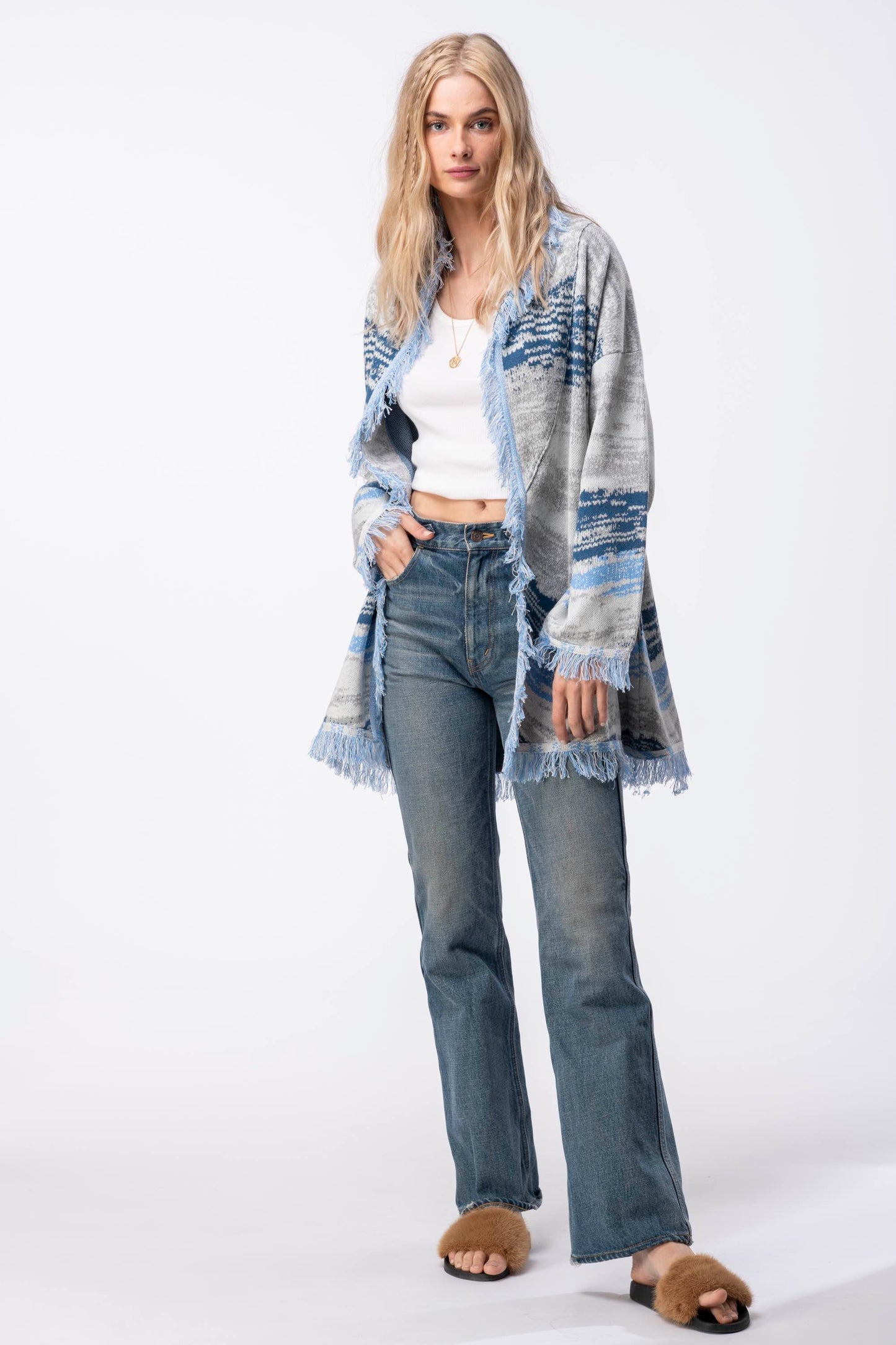 Space Dye Blue Jacquard Cardigan