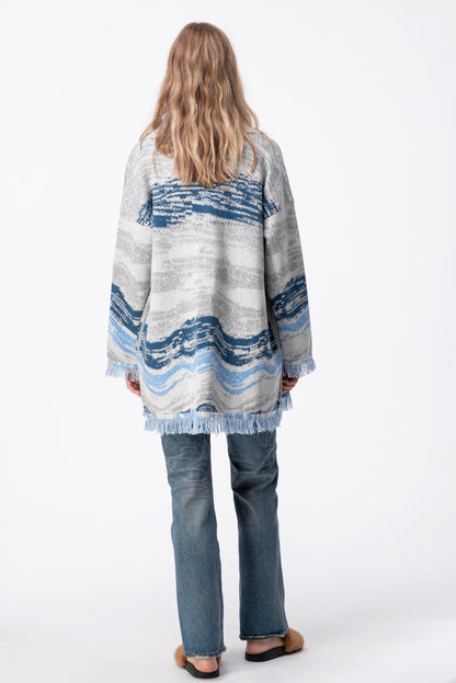 Space Dye Blue Jacquard Cardigan