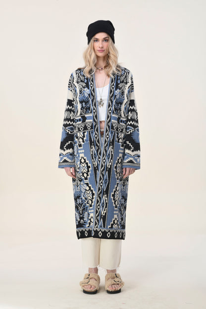 Dee Rug Design Duster Long Cardigan in Denim Blue