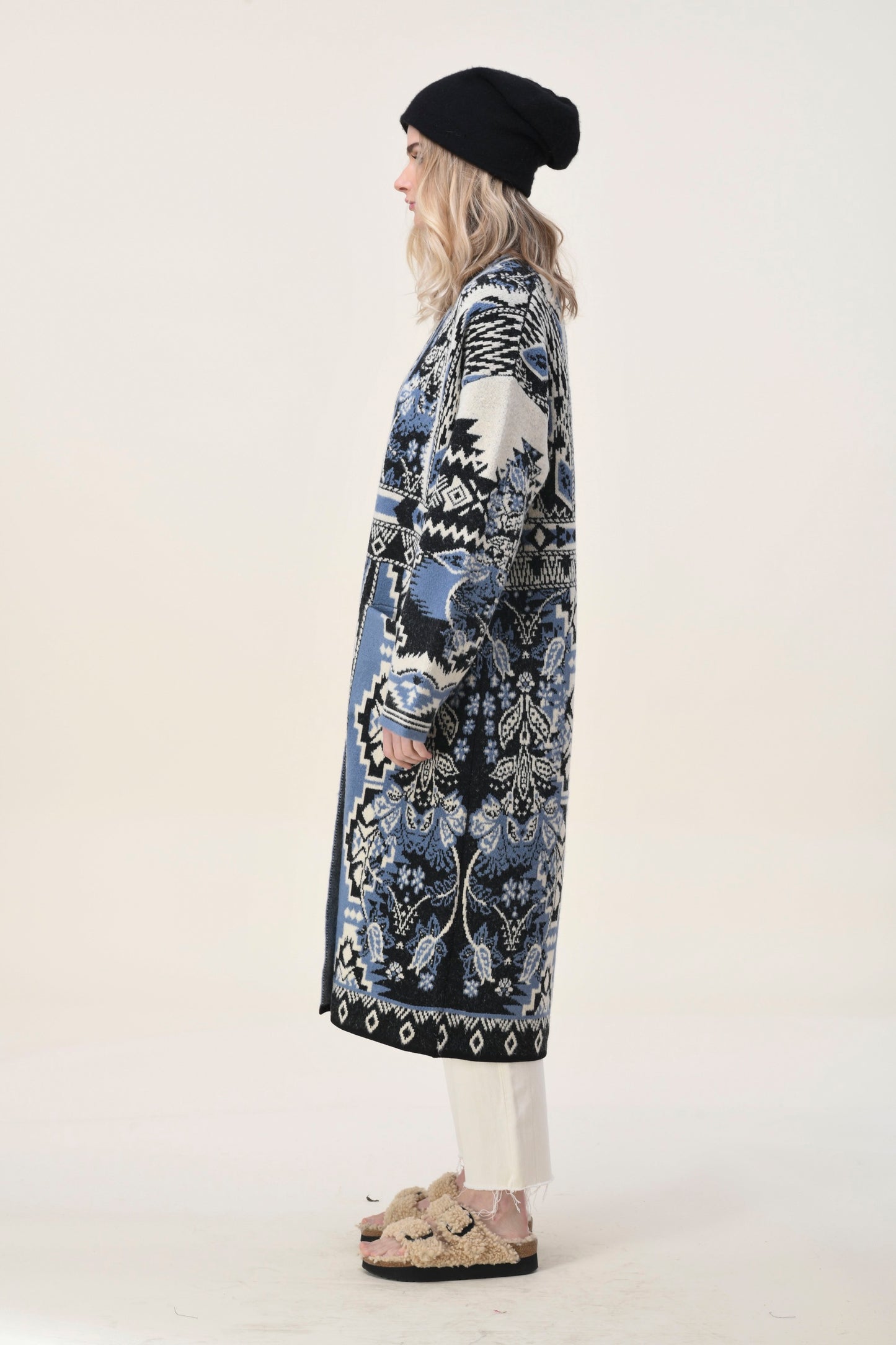 Dee Rug Design Duster Long Cardigan in Denim Blue