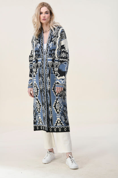 Dee Rug Design Duster Long Cardigan in Denim Blue