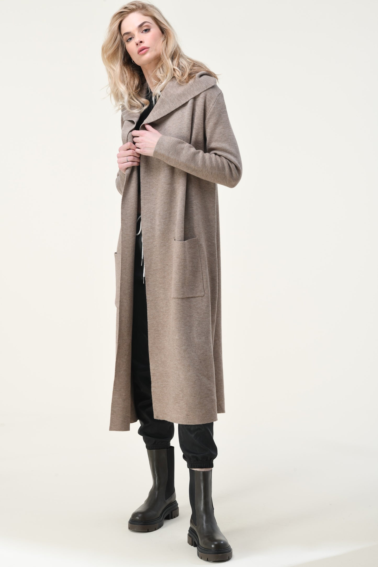 Eva Solid Long Cardigan with Hoodie