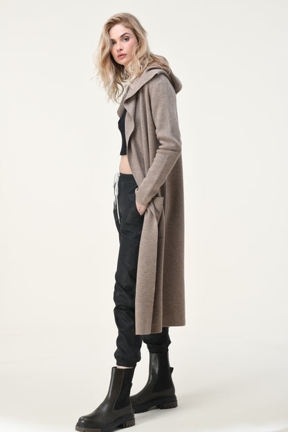 Eva Solid Long Cardigan with Hoodie