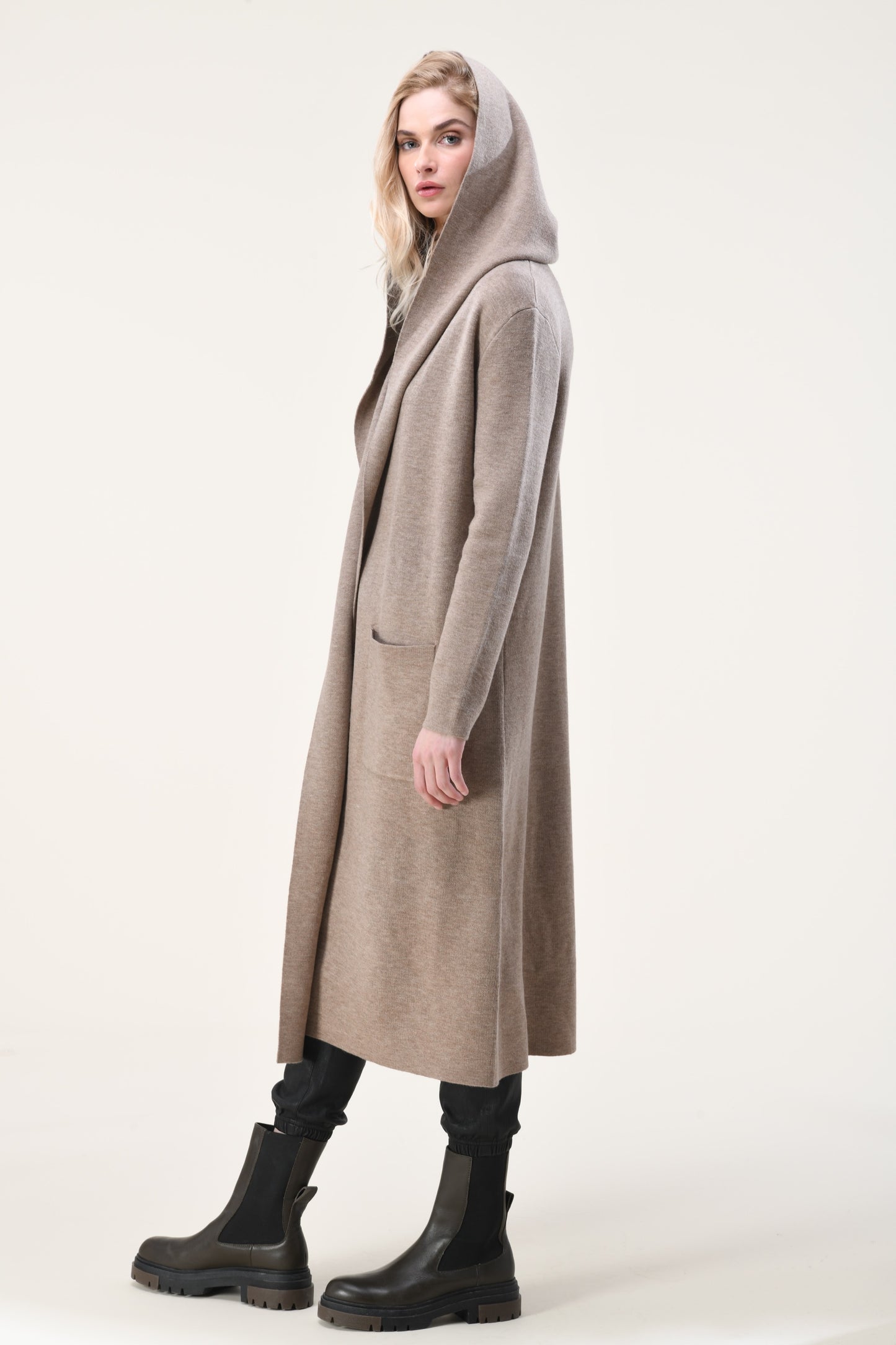 Eva Solid Long Cardigan with Hoodie