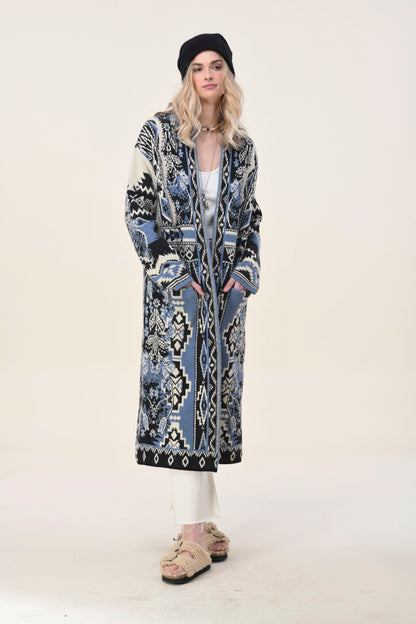 Dee Rug Design Duster Long Cardigan in Denim Blue