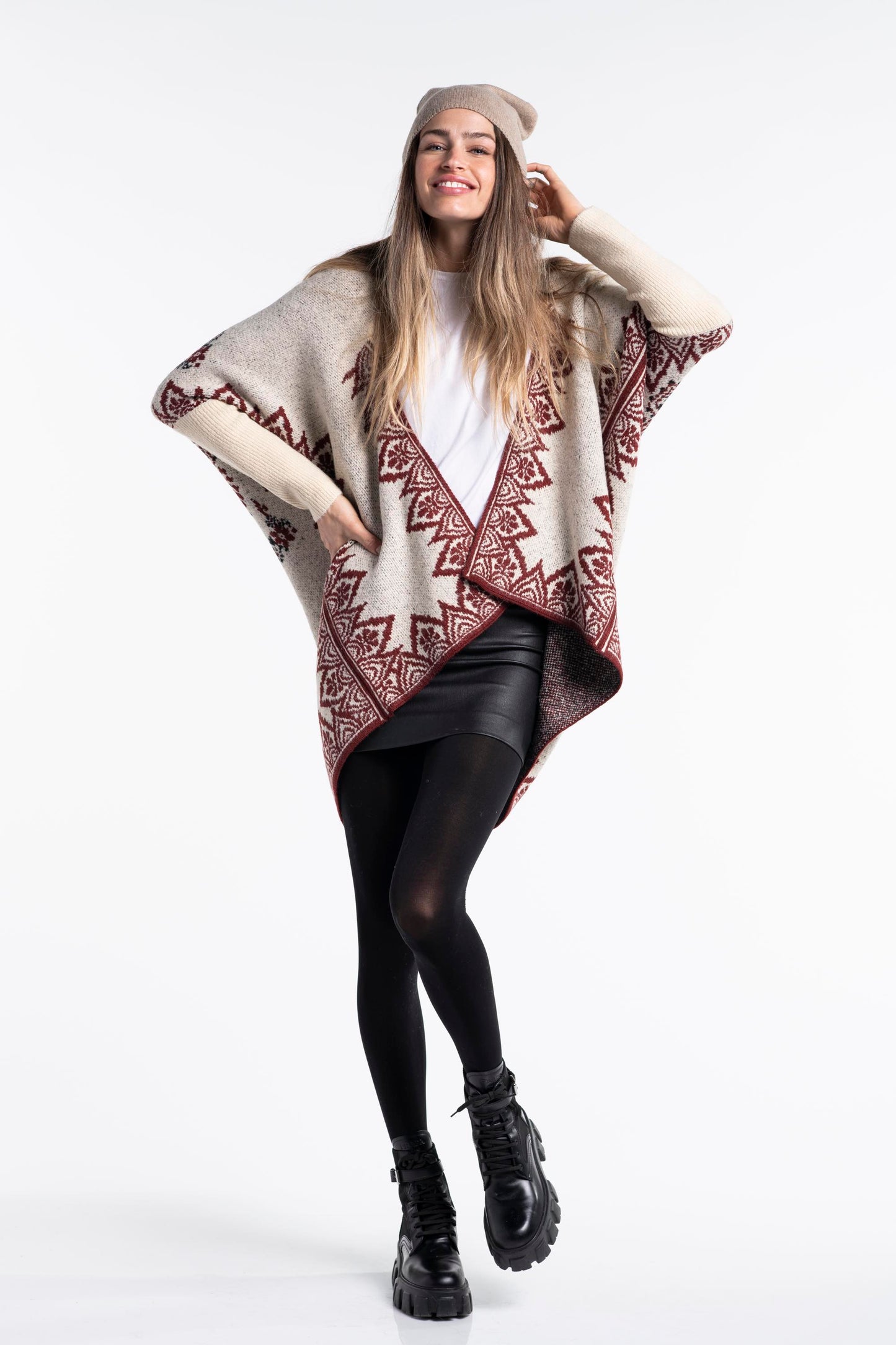 Gloria Biker Design Wrap Jacquard Cardigan