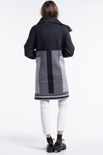 Sarah Grey Mondrian Design Jacquard Knit Coat