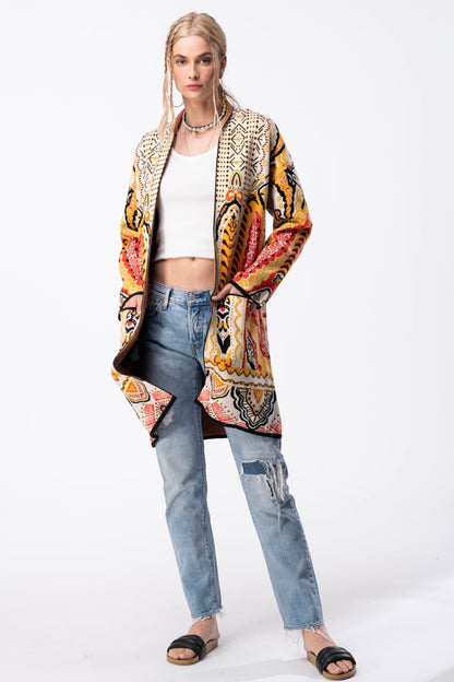 Scarf Paisley Jacquard Cardigan