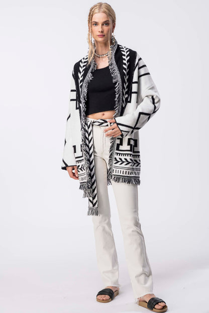 Indiana Black Belted Jacquard Cardigan Reversible