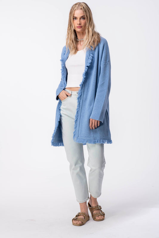 Solid Belted Blue Cardigan